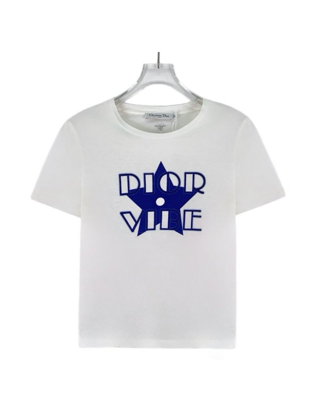Dior White Star Logo Print Cotton Crew Neck Short-Sleeve T-Shirt